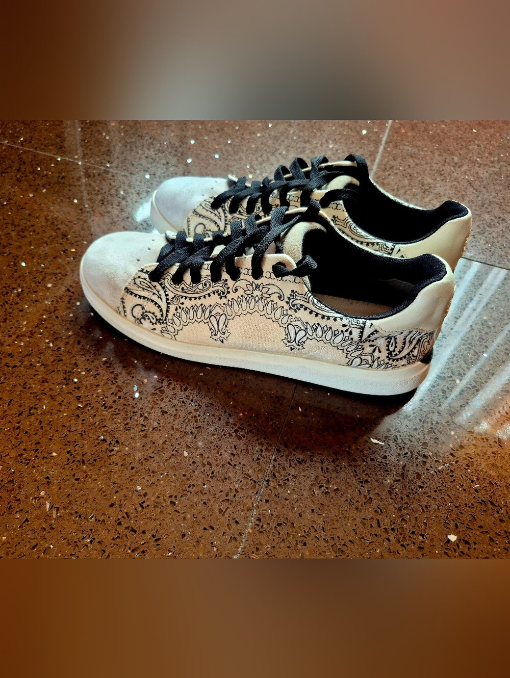 Tory Burch Women's White & Black Patterned Casual Sneakers